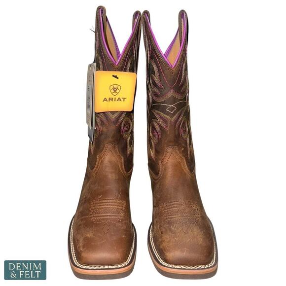 Ariat Hybrid Rancher Brown Leather Wide Square Toe Cowboy Boots Women’s 7B NEW - Picture 6 of 14